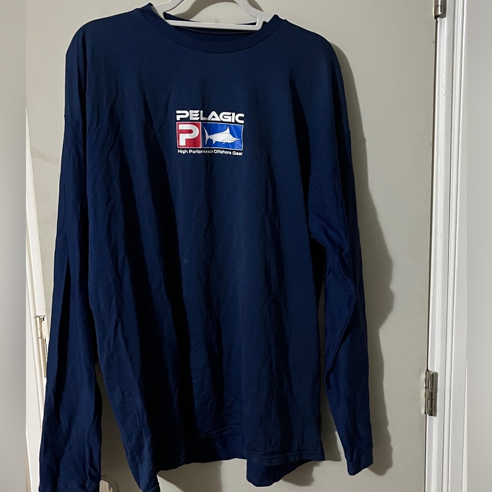Pelagic Navy Blue Performance Shirt Aqua tek Long Sleeve